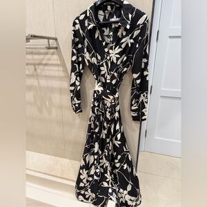 Zara Black and Cream Floral Wrap Dress